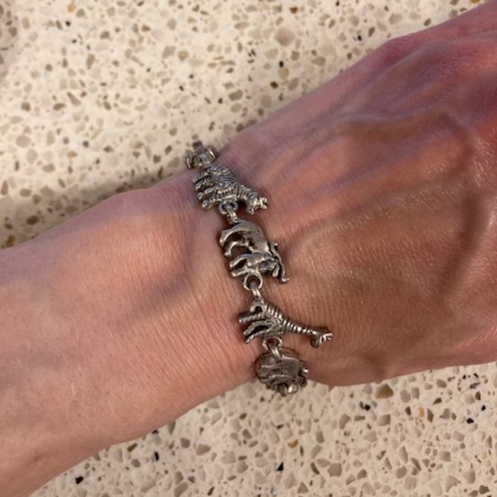 Sterling silver "jungle animals" bracelet - 6.5 inch circumference